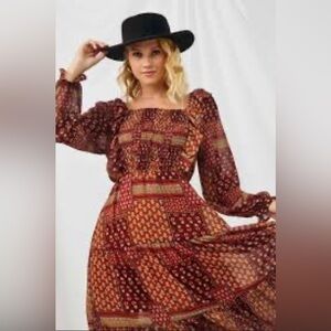 Sofie & Hayden Women’s Patch Print Smock Dress – Ruffled Shoulder Detail-NWOT